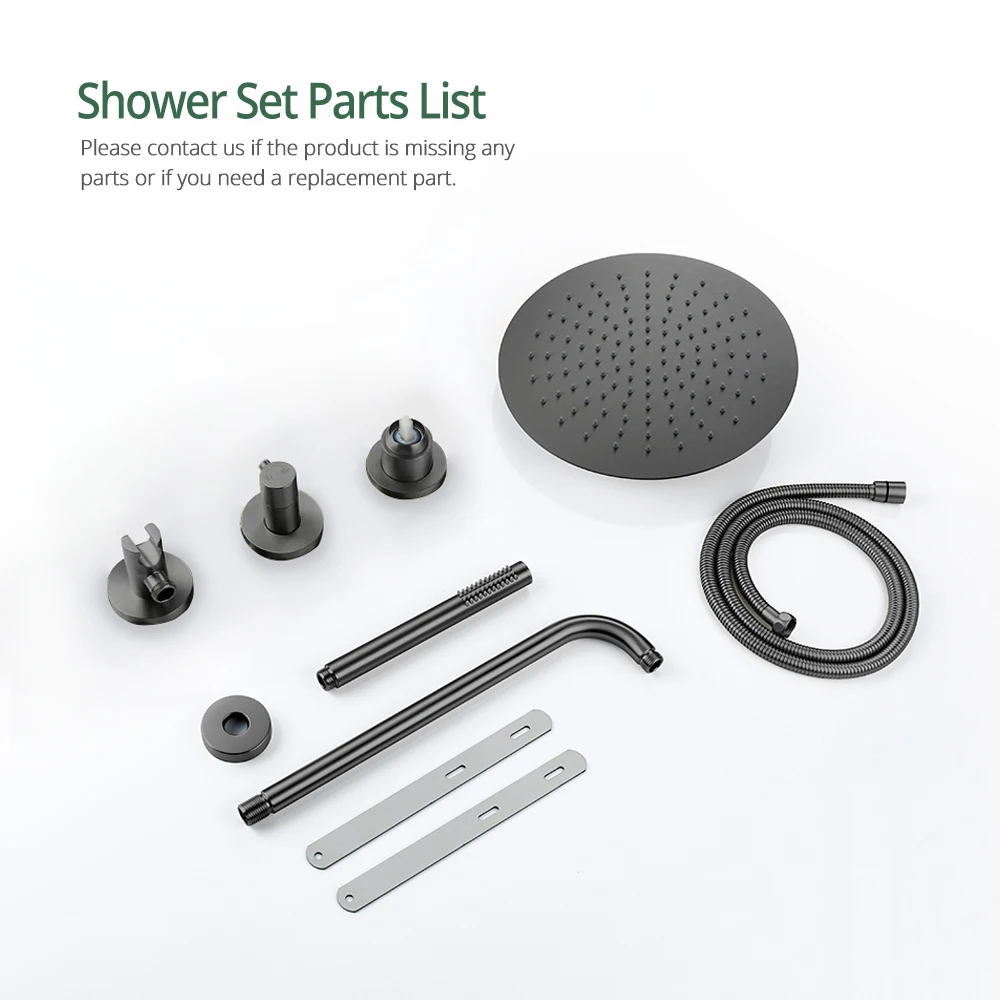 Gunmetal Shower Faucet  8-16'' Embed Box Wall Mounted ShowerHead Hot &Cold Shower Tap Handheld 2 Ways Ceiling Arm Shower Set 5