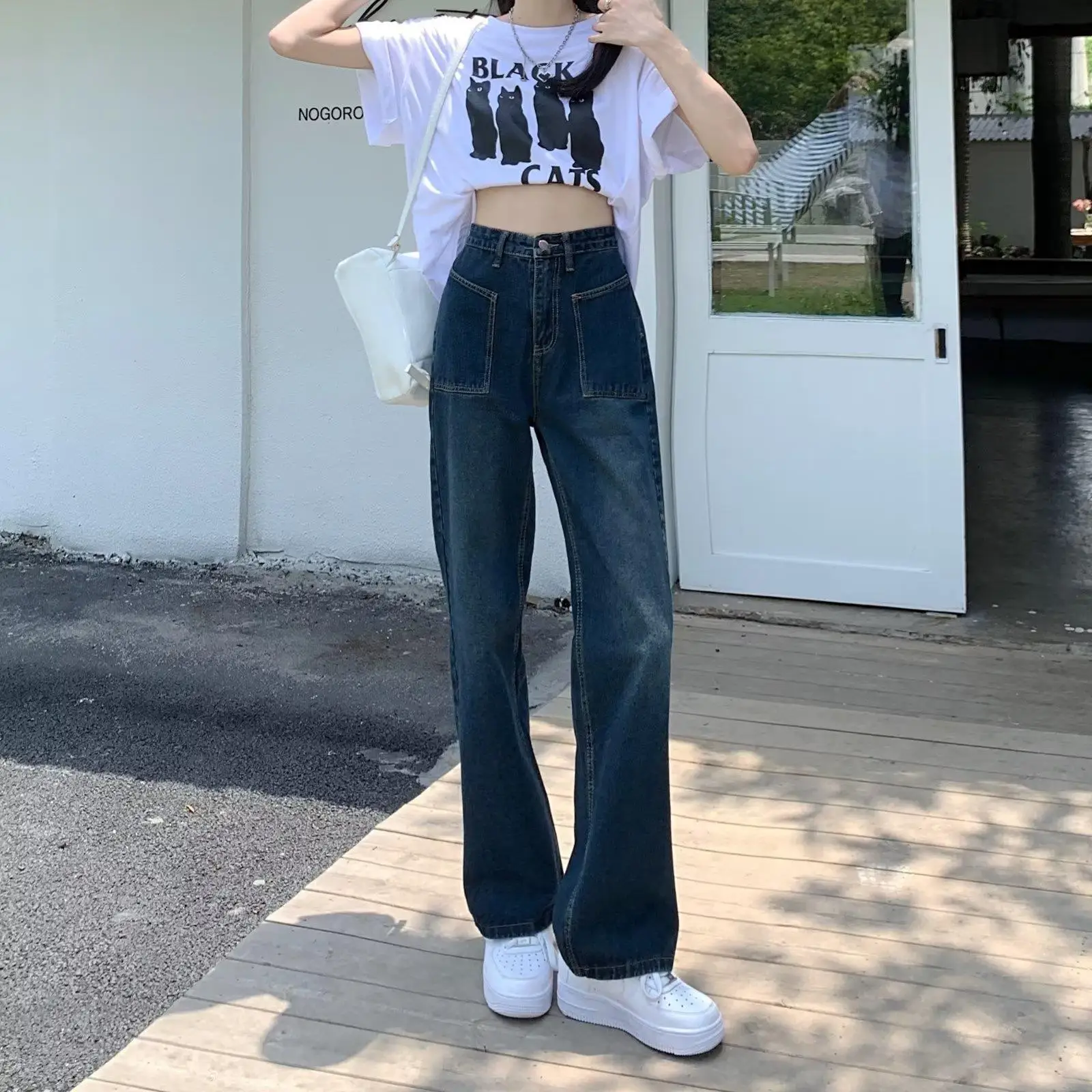 

Trousers Spring Autumn High Waist Jeans Female Fashion Temperament Loose Straight Casual Wide Leg Pants Urban Commuting Women