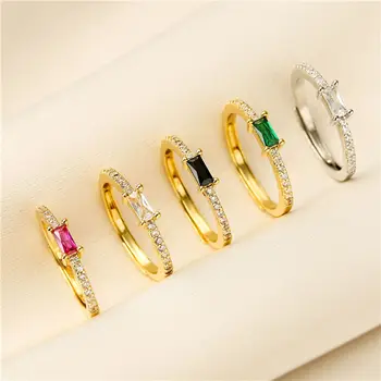 Anello rettangolare semplice per donna, anelli da dito carini, regalo di compleanno per la fidanzata, gioielli alla moda con pietra di zircone