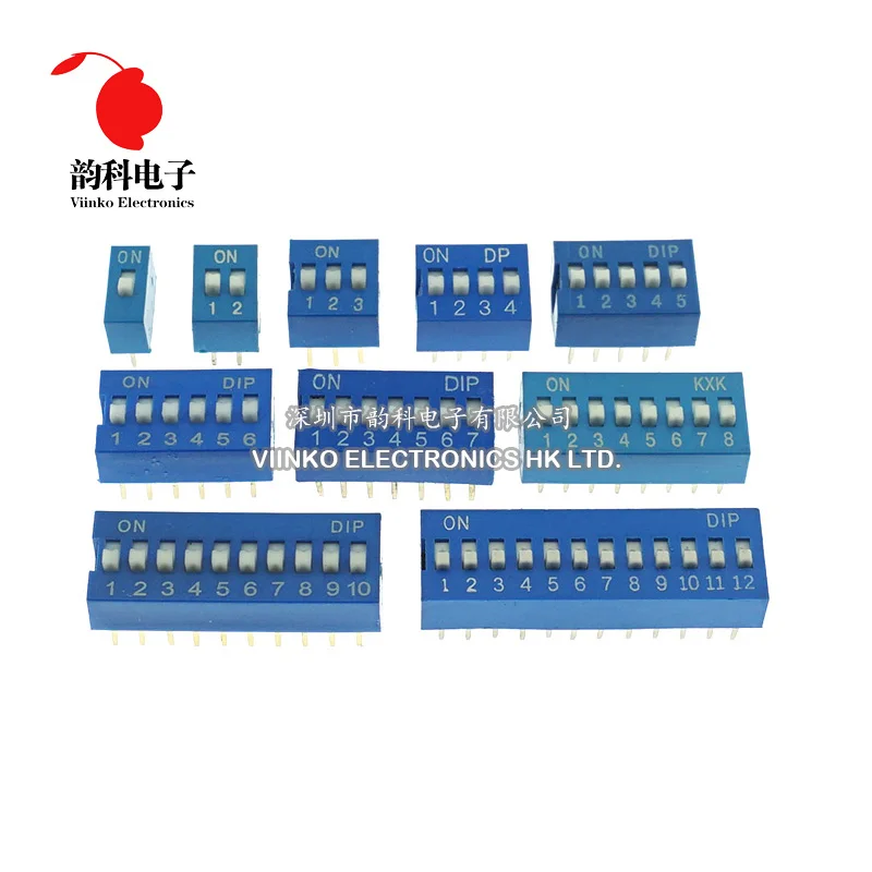 10-Pack Slide Type DIP Toggle Switches - Blue Dial, Multiple Pin Options, 2.54mm Pitch