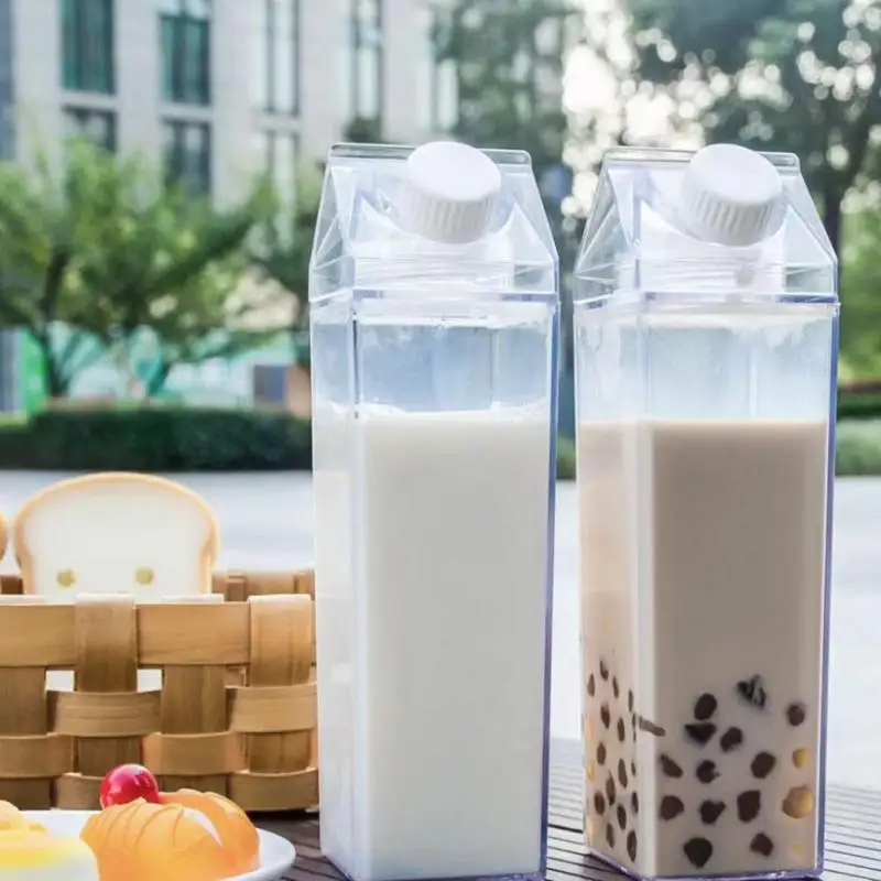 Creative Square Transparent Milk Kettle Cup Plastic Leak-proof Water Bottles Modern Food-grade Drinkware Special Milk Drinkware