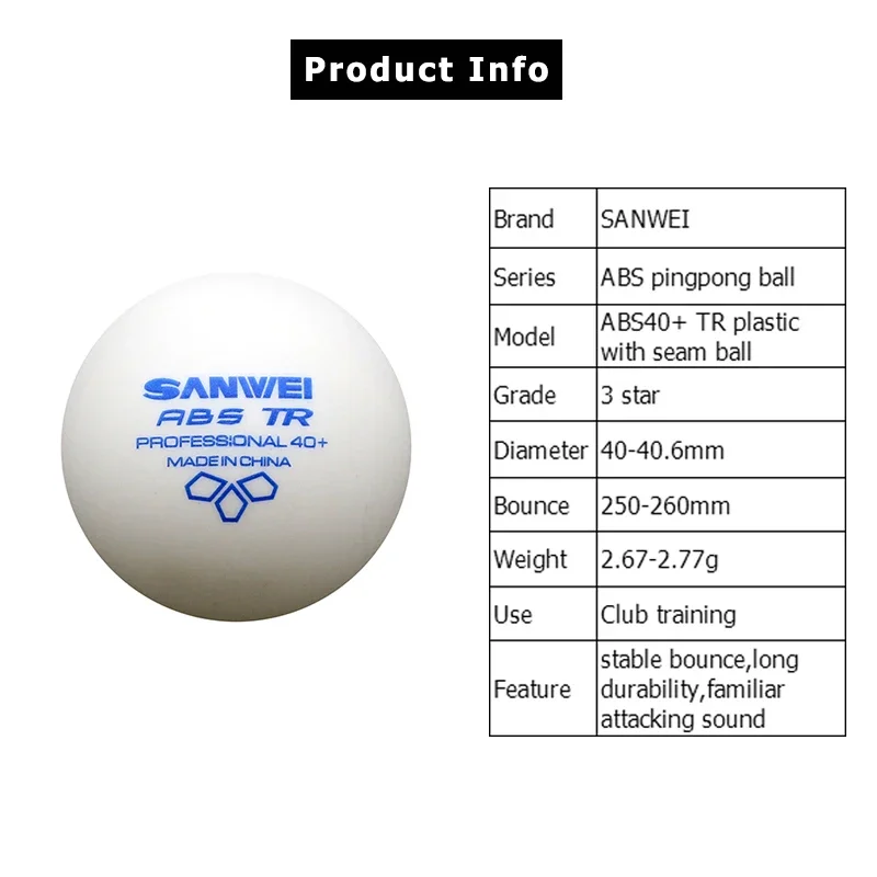 50/100pcs/pack SANWEI TR 3 Stars Professional Table Tennis Balls White 40+ ABS Plastic Material Club Training Ping Pong Ball