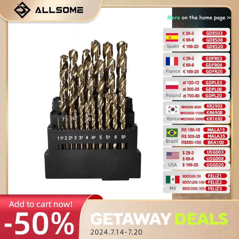 

Набор сверл ALLSOME M42 HSS с 3 краями, 8% высокое кобальтовое сверло для сверления из нержавеющей стали