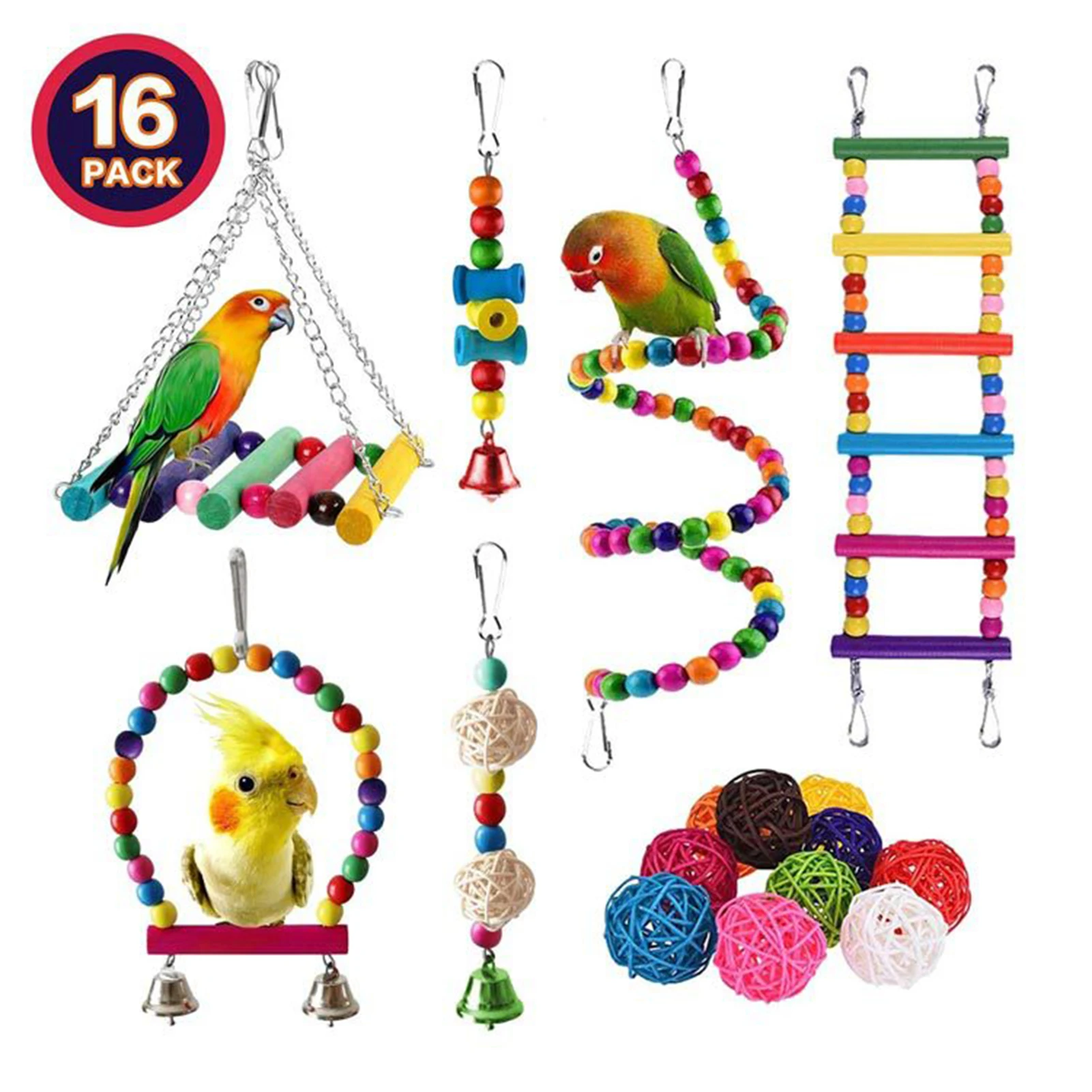 Parrot Bird Toys Accessories Articles Parakeet Cockatiels Bite Chew Toy For Parrot Training Budgie Toy Swing Ball Bell Standing