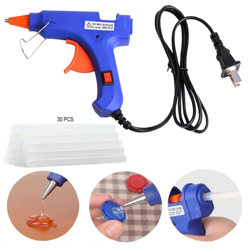 Hot Melt Glue Gun 20W Hot Melt Glue Gun Industrial Household Mini Electric Adjustable Temperature With 7mm Glue Sticks