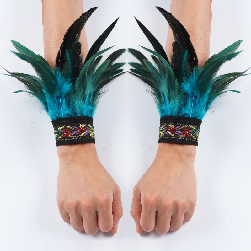 Gothic Punk Feather sunscreen arm sleeves ice sleeves armband sleeve holder Wrist Cuff Gloves Bracelet Carnival Stage Showgirl Hand Sleeves Party Cosplay Arm Warmer