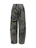 Plus Size Casual high waisted wide leg pants, loose straight leg, random printed pants, women's pants - Image 3