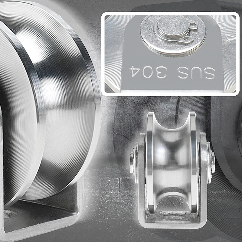 Wheel Pulley 304 Stainless Steel Heavy Duty Track Wheel Rigid Caster Sliding Gate Roller Wheel Detachable Duplex Bearing 4