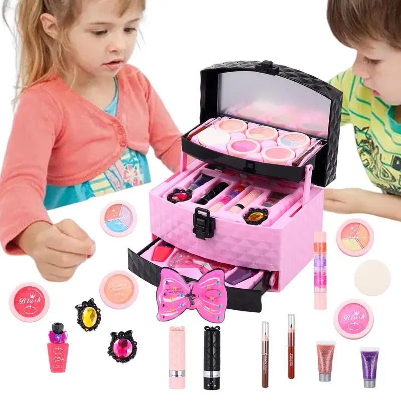 

Princess Makeup Set Little Girls Play Makeup Toy With Carrying Case Children's Cognitive Toys For Party Favors Home Kindergarten