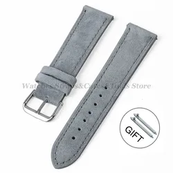 Vintage Handmade Suede Leather Watchband with Stitching Details for 22mm (Gray)