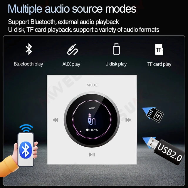 Home bluetooth amplifier smart home audio mini in wall amplifier 86 type FM USB TF music host Ceiling Speaker Audio Panel System 2