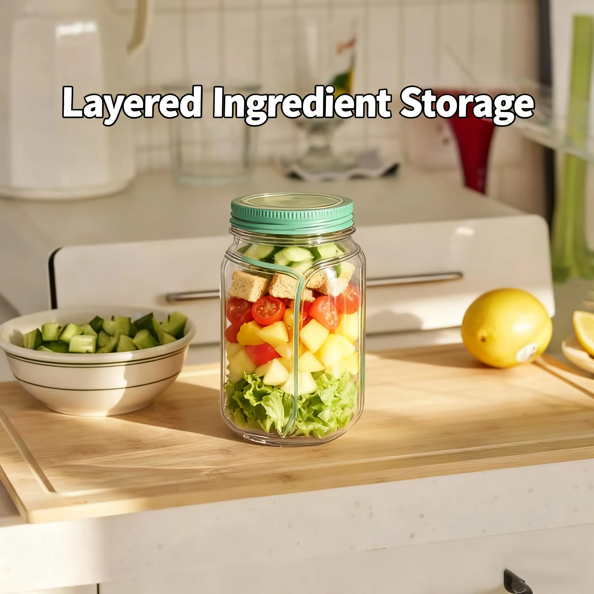 Leakproof Salad Box Plastic Salad Container with Side-opening Cover Salad Mixing Bowl BPA-Free for Baking Preparing Storage