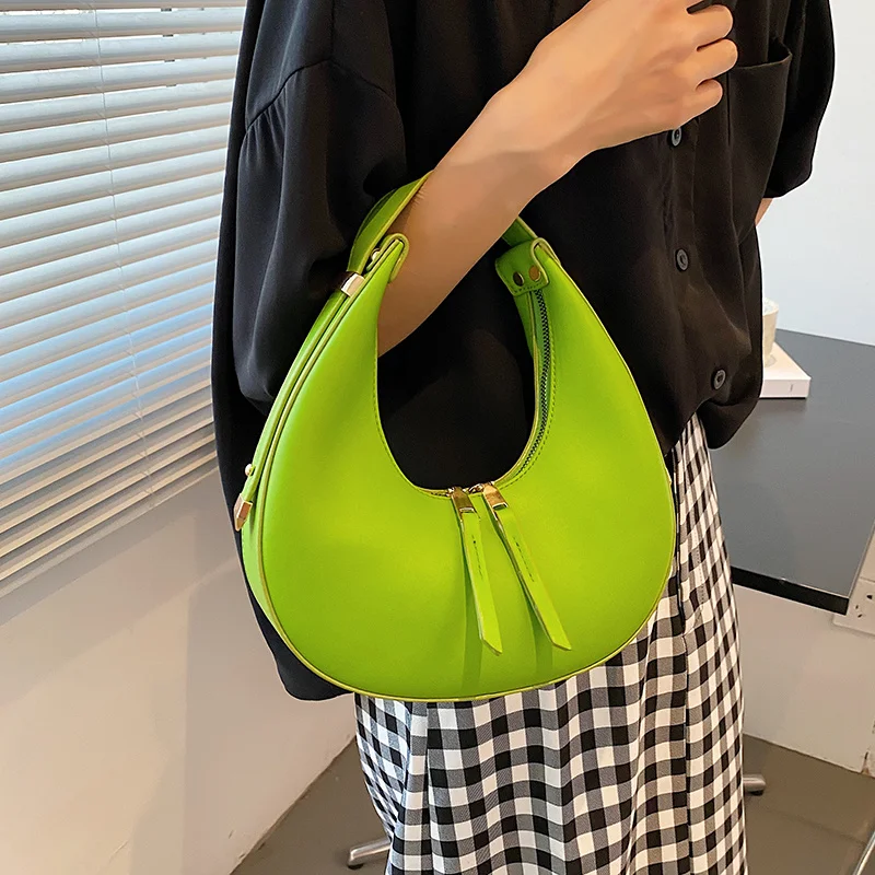 PU Leder Frauen Designer Handtasche Geldbörsen Mode Vintage Brieftasche Doppel-Reißverschluss Halbmond Halbmond Hobos Umhängetaschen_voghion.com