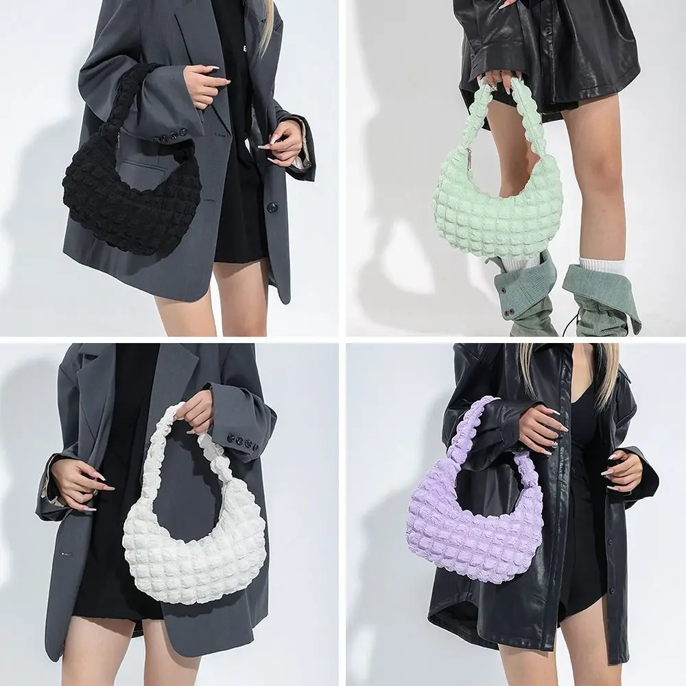 

Small Shoulder Bags Fashion Quilted Cloud Underarm Bags Solid Color Pleated Bubbles Tote Bags Women Girls