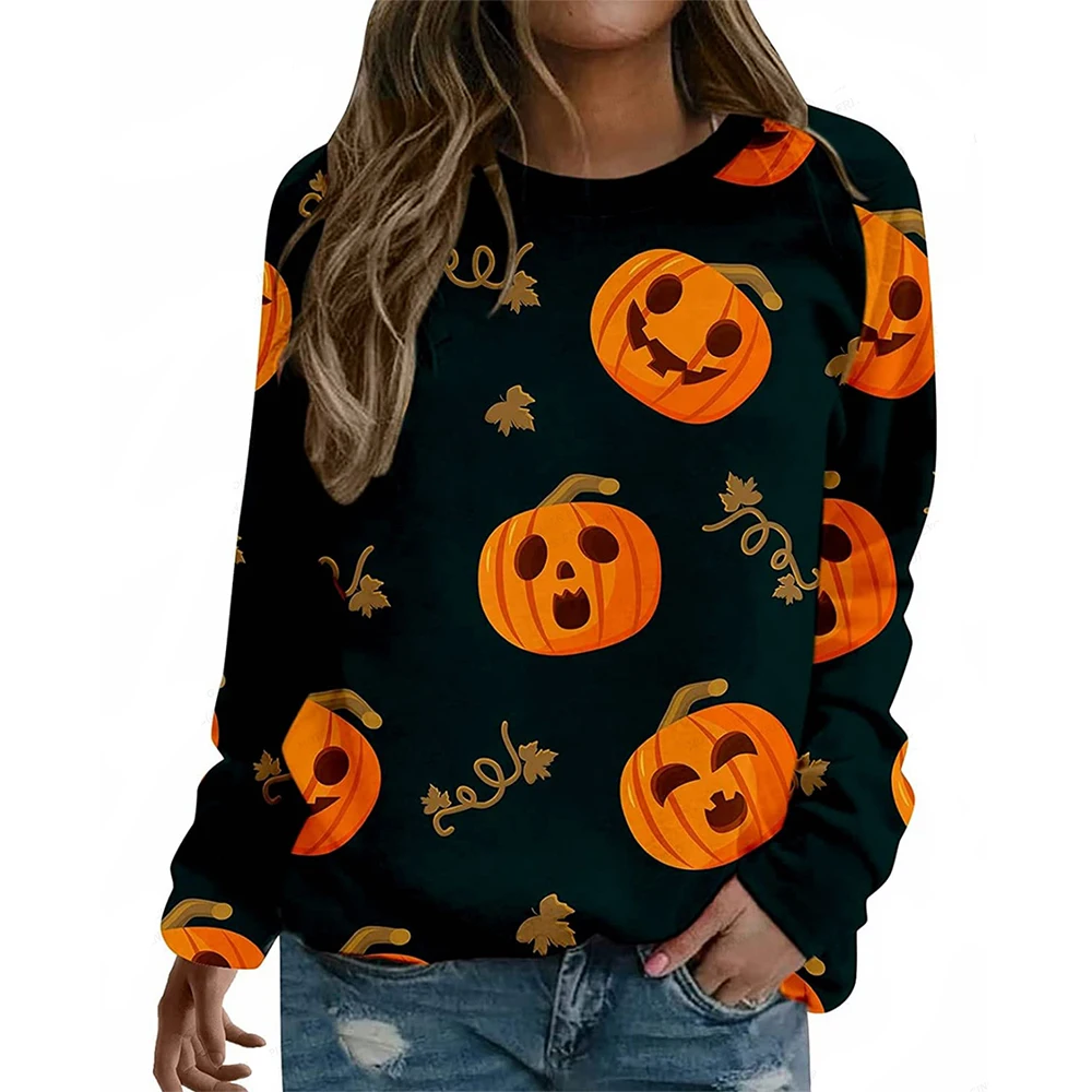

Funny Jack-O'-Lantern Pattern Hoodie 3d Printed Women Fashion O Neck Sweatshirts Women's Casual Tops Oversized Pullover Clothing