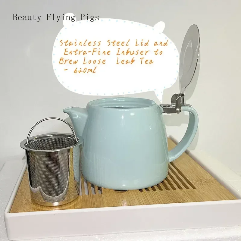Chinese Tea Set Porcelain Mini Teapot 2-3 Cups Stainless Steel Lid Extra-Fine Infuser 620ml China Made