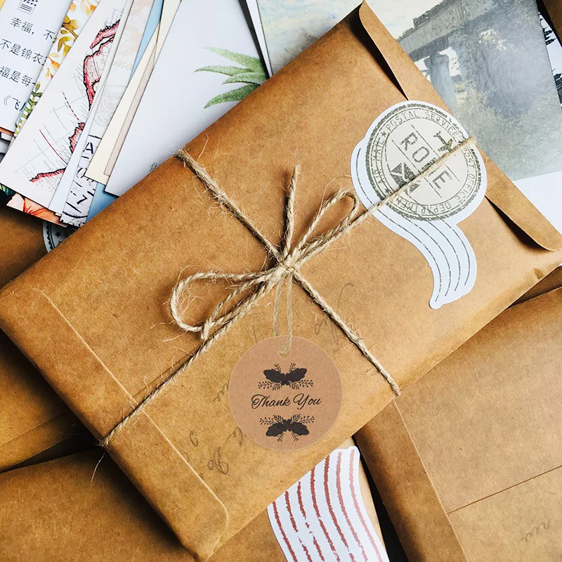100pcs Brown Kraft Paper Thank You Tags Jewelry Price Label With String DIY Crafts Hang Tags Christmas/Wedding Party Gifts Decor