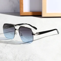 2024 Customizable Square Frameless Men's Sunglasses - Stylish UV Resistant Eyewear (Sliver blue)