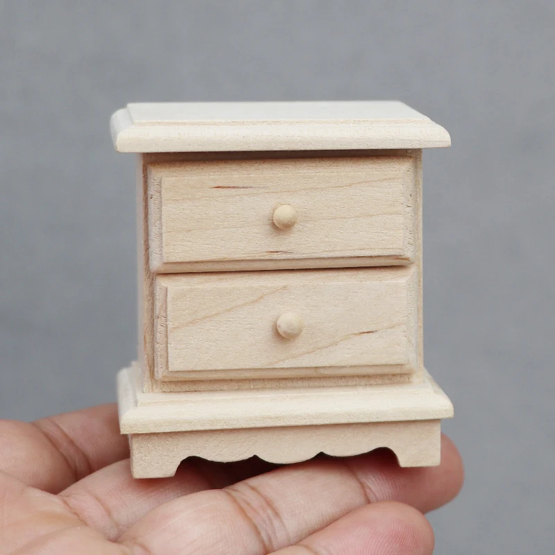 

1:12 Dollhouse Miniature Wooden Bedside Table Side Cabinet Nightstand Drawer Cabinet Model DIY Doll House Bedroom Scene Decor
