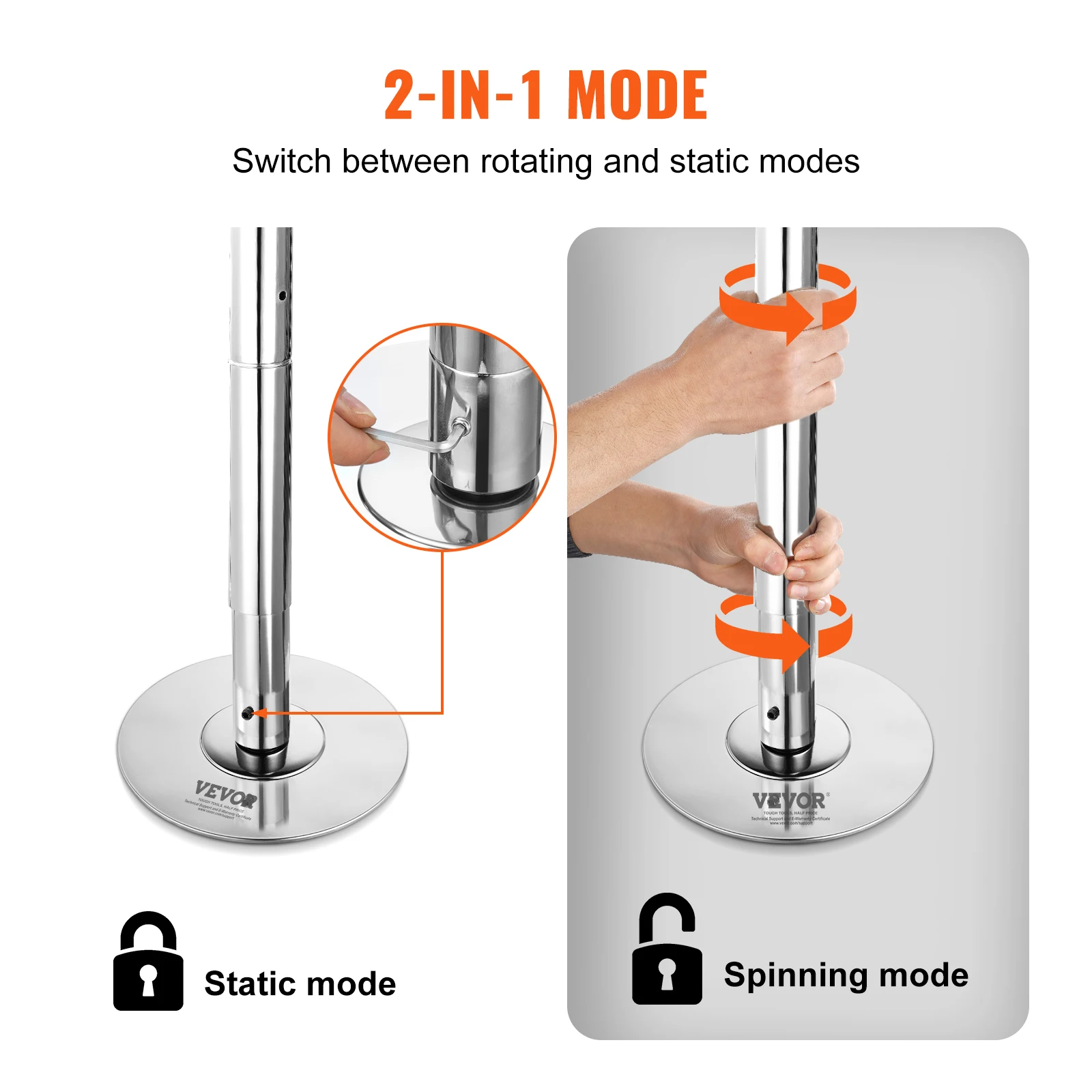 VEVOR Professional Dancing Pole Spinning Static Dancing Pole Kit Portable Removable 45mm Heavy-Duty Stainless Steel dancing pole kit