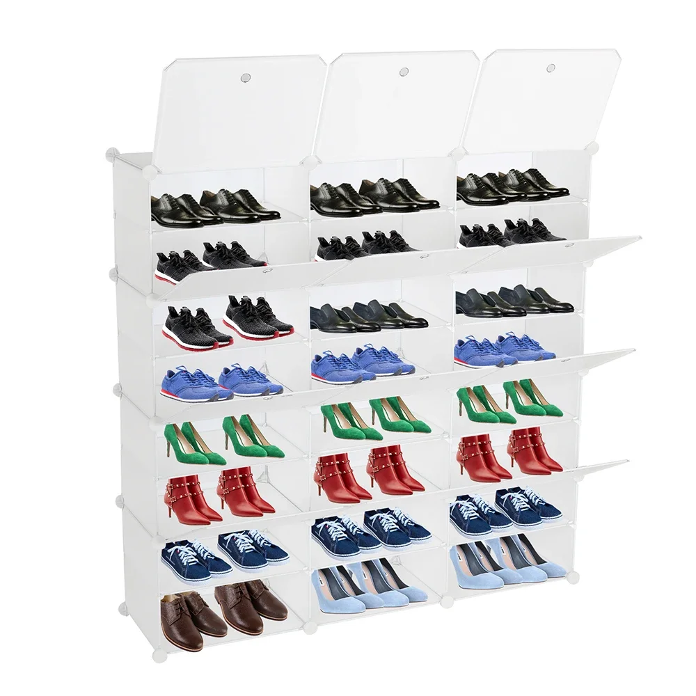 8-Tier Portable 48 Pair Shoe Rack Organizer 24 Grids Tower Shelf Storage Cabinet Stand Expandable for Heels, Slippers, White