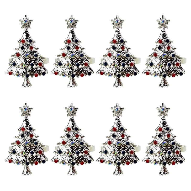 

Promotion! Christmas Tree Napkin Rings Set Of 8,For Wedding, Thanksgiving Day, Family Gatherings, Birthday Party