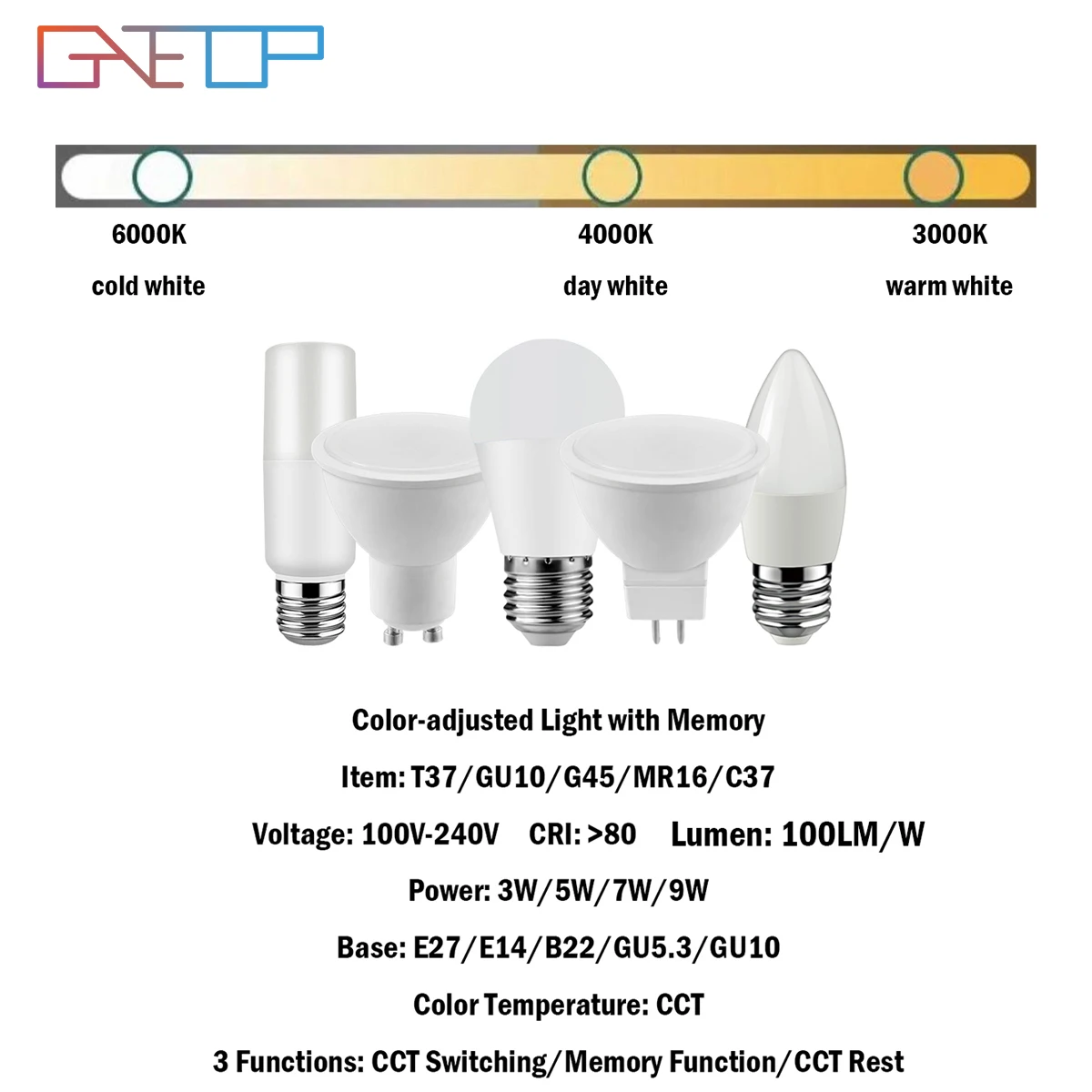 10PCS New LED Smart Light 3 Color-Adjusted with Memory 3-9W 100-240V GU10/MR16/C37/T37/G45 No Strobe 3 Functions for Home Office