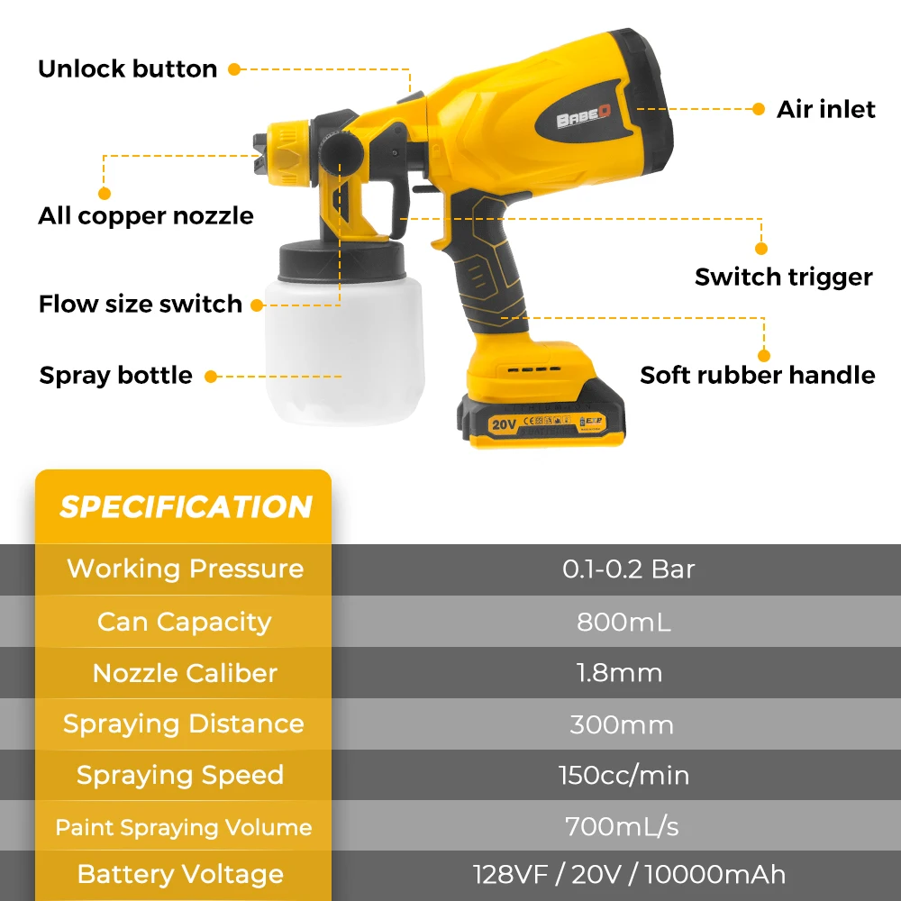 800ML Cordless Spray Gun 3 Spray Patterns High Power HVLP Electric Paint Sprayer for Painting Ceiling Walls Door Power Tools paint sprayer