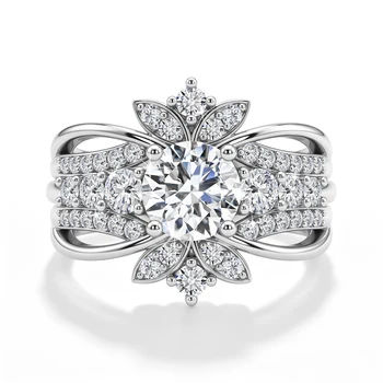 Luxury 3-in-1 Stackable Moissanite Ring Set Bridal Jewelry 925 Sterling Silver 18k Gold Plated Engagement Wedding Band for Women