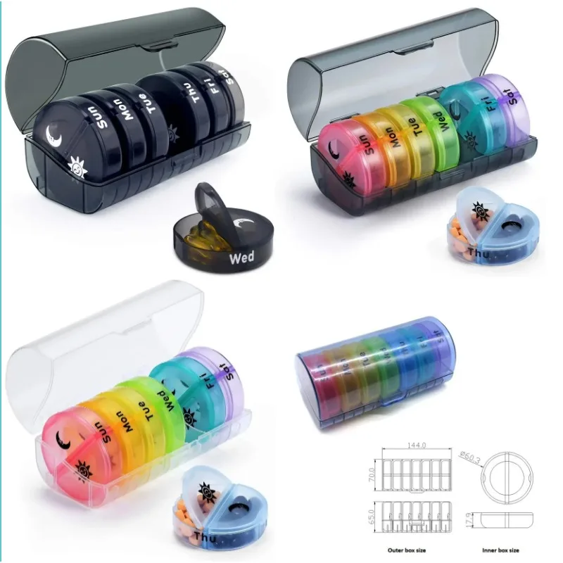 Pill Box 7 days Organizer 21/14 grids 3 Times One Day Portable Travel with Large Compartments for Vitamins Medicine Fish Oils