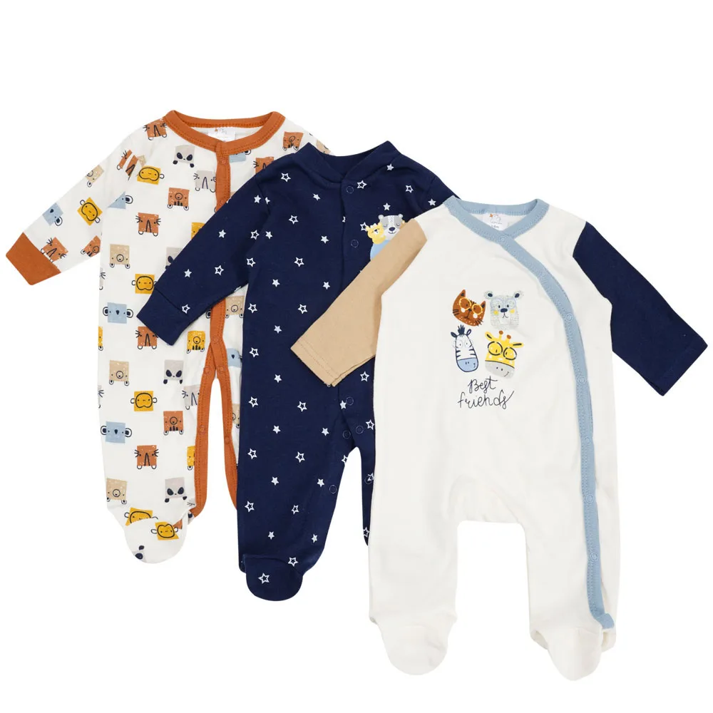 Baby Footed Pajamas for Boy Girls 100% Cotton 3pc Baby Long-Sleeved Romper Newborn Clothes Set