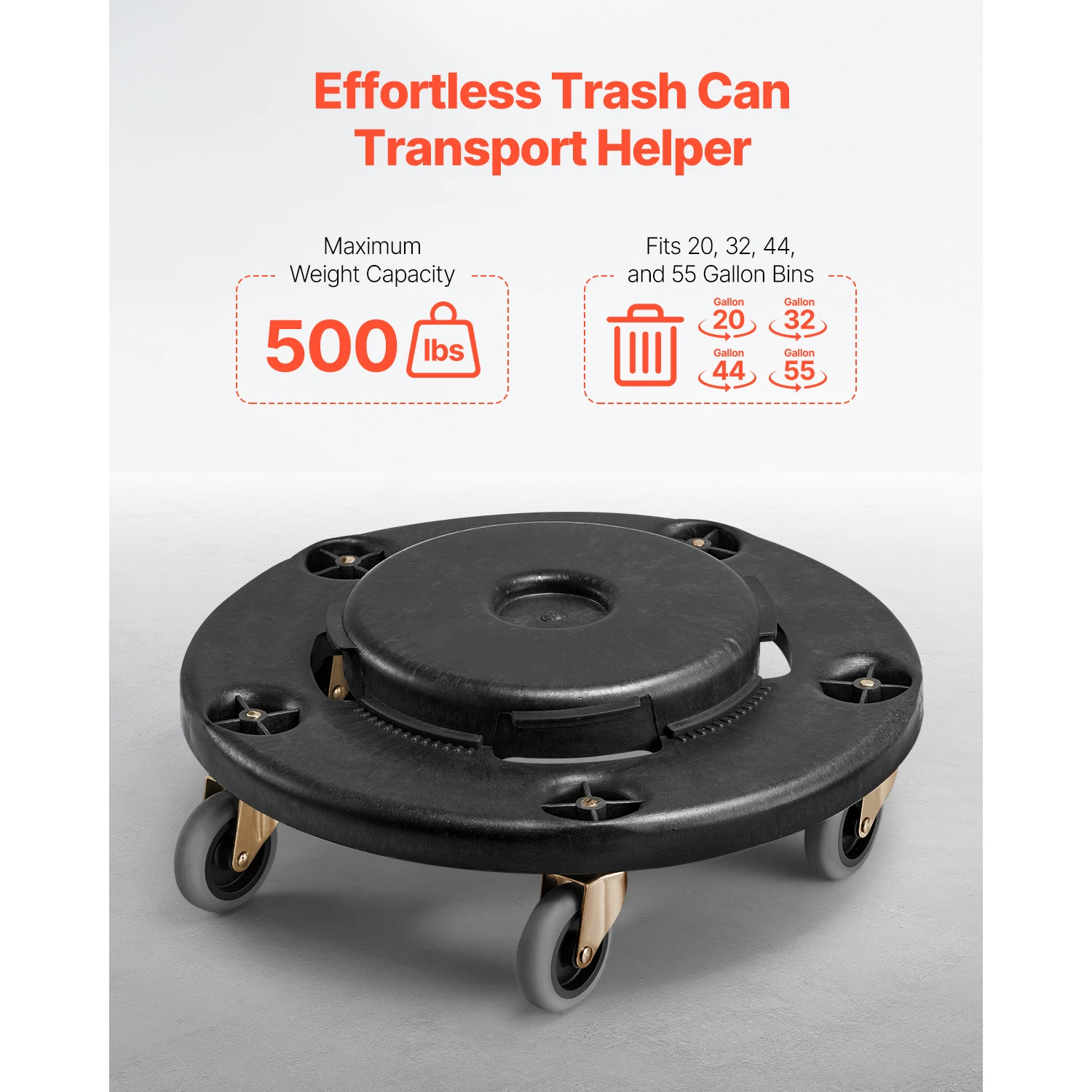 SucceBuy 1/2 Packs Trash Can Dolly Round Roller Base with 4 Lockable Wheels Rolling Barrel Cart Fit 20/32/44/55 Gal Containers
