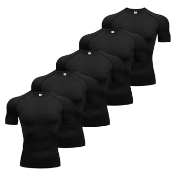 Mens Compression Shirt 1/3/5pcs Summer Elastic Tights T Shirts Quick Dry Running T-shirts Sports Tops Tee Gym Workout Clothing 1