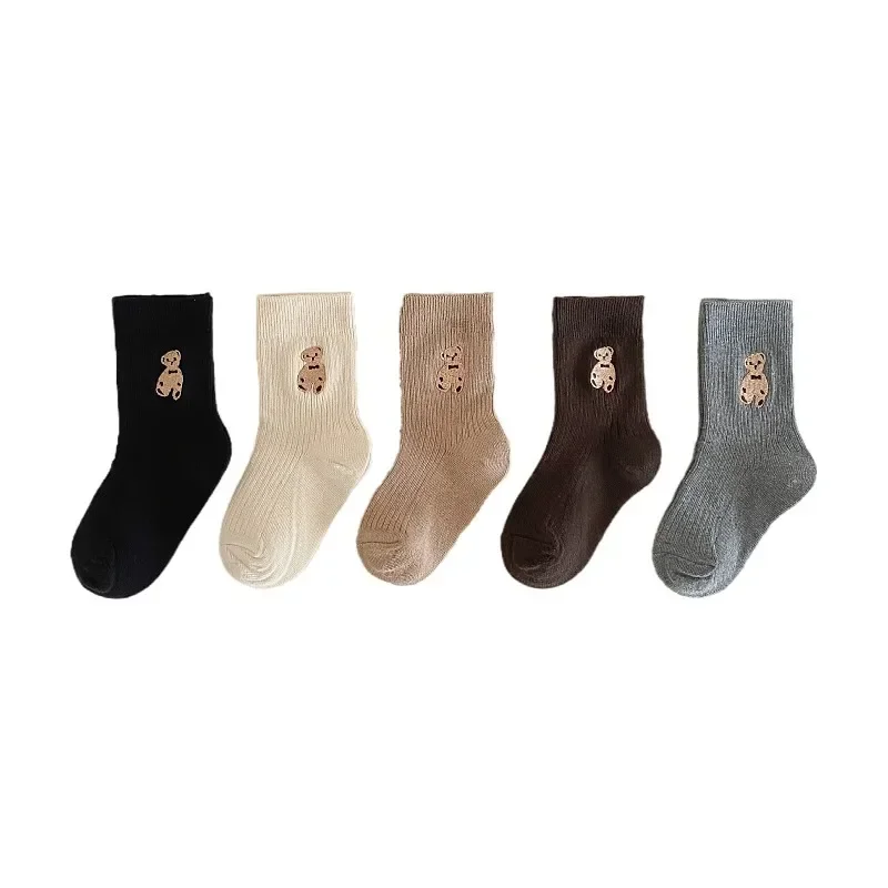 Spring Autumn Kids Toddler Socks Korean Style Fashion Cartoon Bear Calf Sock for Kids Boy Girl Soft Cotton School Sock for Baby