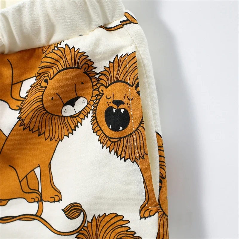 Jumping Meters Summer Lions Print Boys Shorts Drawstring Cotton Hot Selling Animals Toddler Kids Short Pants