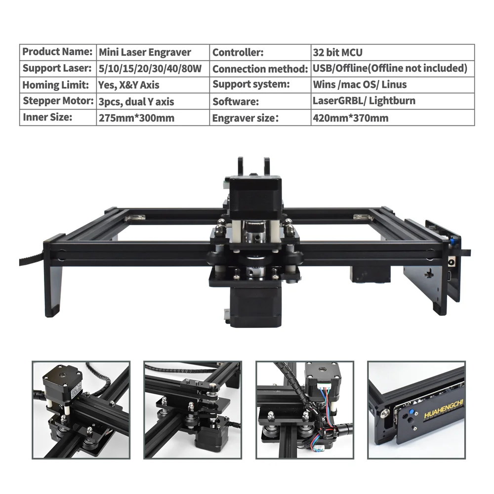Laser Engraver Cutter Mini Wood Cutting Engraving Machine Router for 5W/10W/20W/30W/40W/80W Laser Module Easy for Size Extension