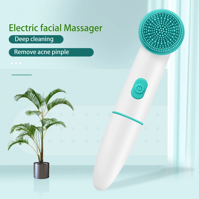 

Electric Facial Brush Cleaner Waterproof Pink Green Face Silicon Bristle Face Cleanser Brush Facial Massager Cleaning Device