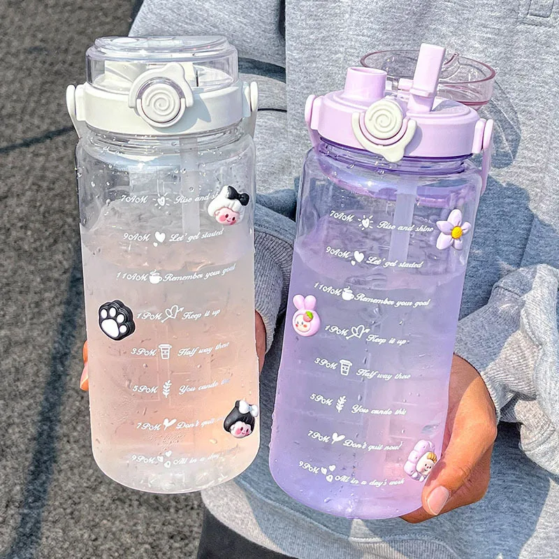 

2 Liters Water Bottle With Time Marker Motivational Drinking Bottle Sports Water Bottles For Outdoors Plastic Cups Drinkware