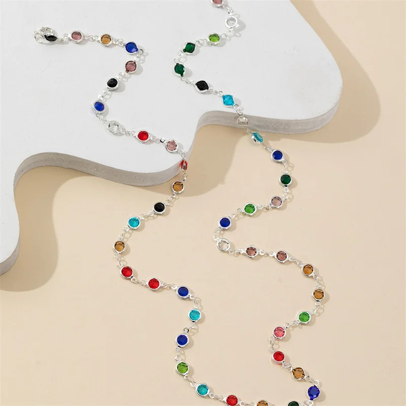 Collana Girocollo Boho Con Cristalli E Catena Nappa - Vintage Argento E Strass - Gioiello Donna E Ragazza