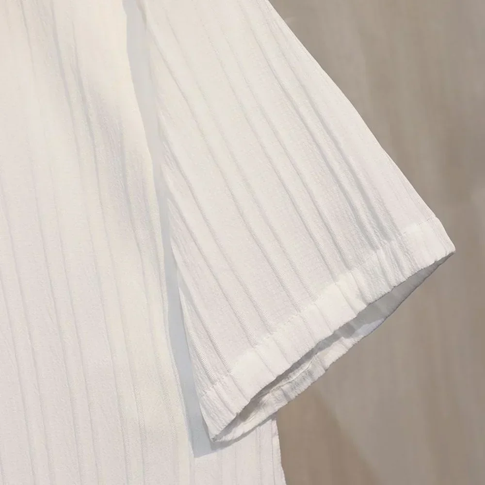 Turn Down Collar Summer Shirts For Men Short Sleeve Lightweight Thin Casual Shirts Striped Design Korean Style Tops Cool 3