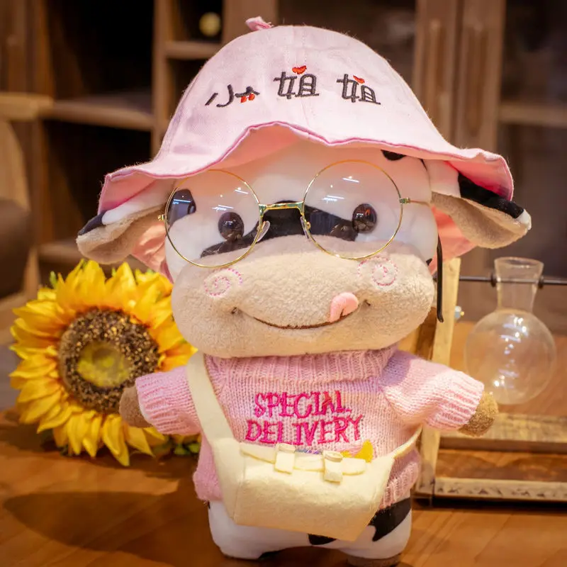 

1pc 30cm Cartoon Lovely Cosplay Dress Up Cattle Plush Toys Stuffed Cute Animals Cow Doll Soft Pillow for Kids Girl New Year Gift