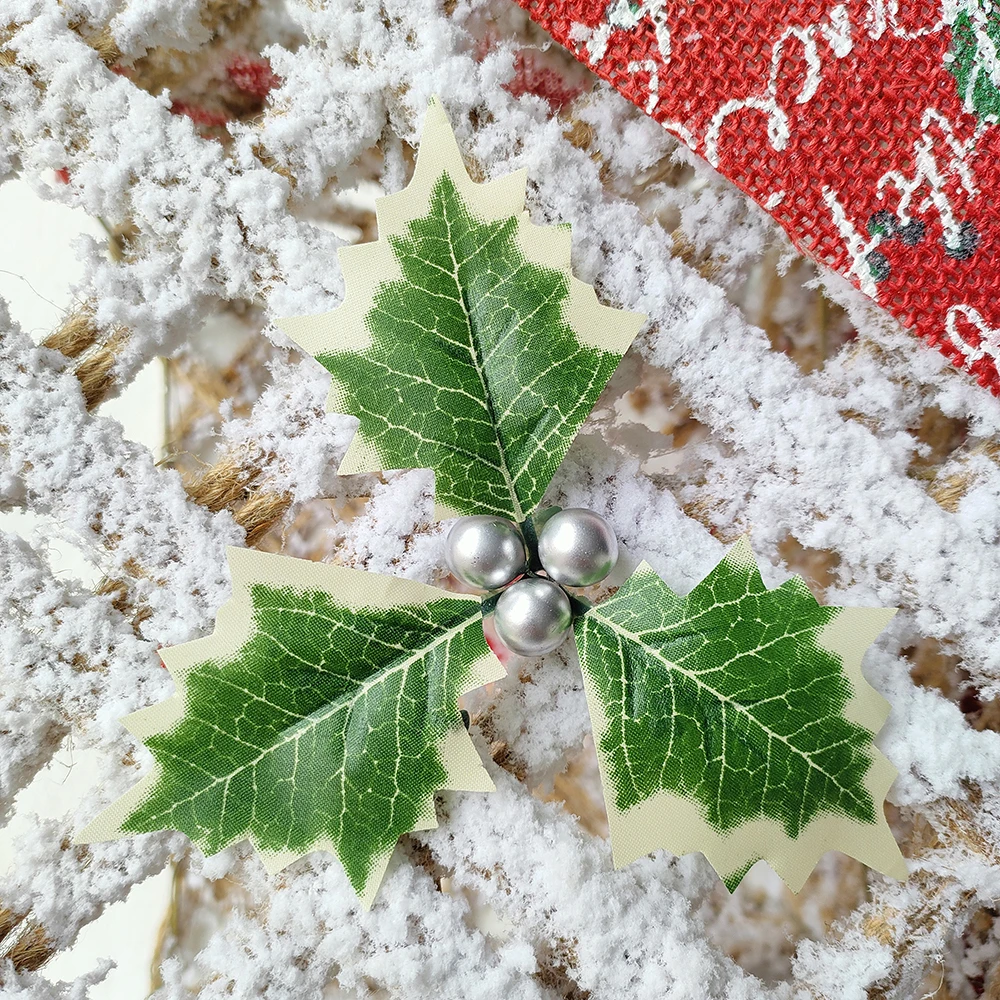 5-50Pcs Artificial Holly Berry Green Leaves Christmas Ornaments