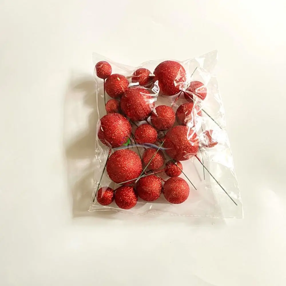 20PCS 케이크 토퍼 공 세트 2cm-4cm 구 DIY 생일 케이크 혼합 인공 공 장식 파티 축하 반짝이 공