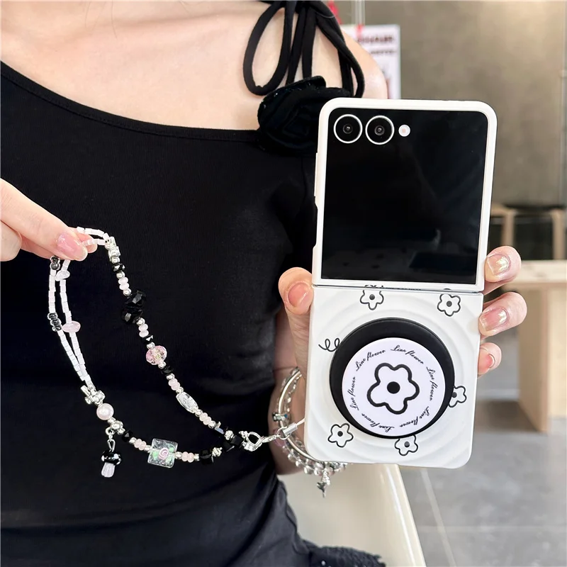 Korean Cute Bow Flower Magnetic Stand Phone Case with Chain - Kawaii Design