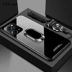 Magnetic Ring Holder Stand Shockproof Protective Phone Case with Tempered Glass Back Cover for FOR POCO x5 (Black)