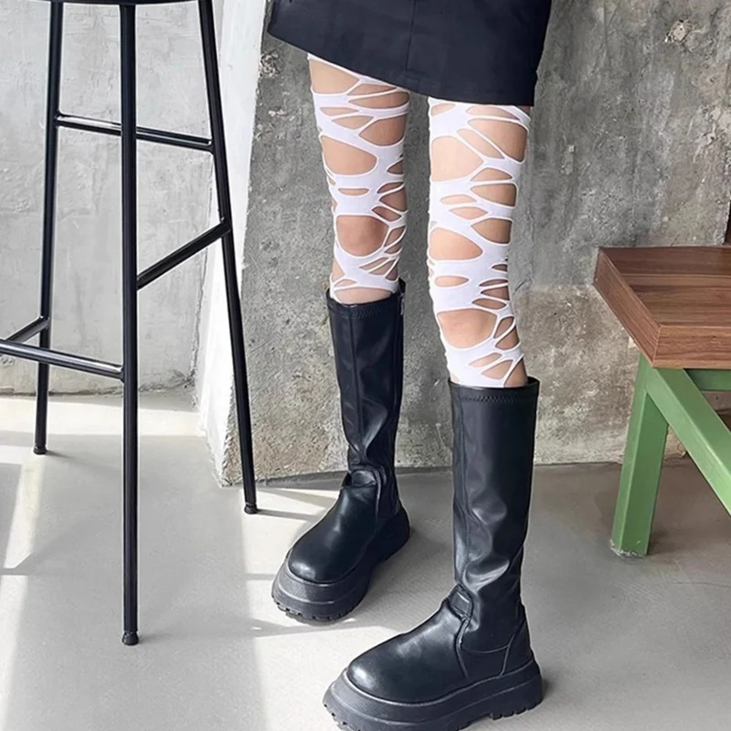 Sexy Black Ripped Fishnet Tights Fashion Women Gothic Punk Hollow Out Tight Mesh Pantyhose Stockings Leggings Style Streetwear