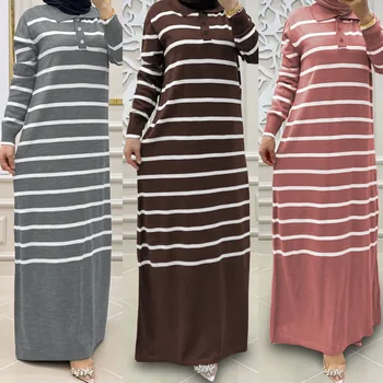 Fashion Muslim Dress Ladies' Elegant Islamic Dress Middle Eastern Striped Abayas Dubai Luxury Turkey Islam Clothes Kaftan Robe
