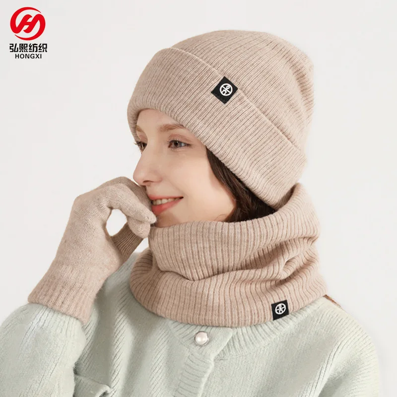 Men Women Winter Warm Wool Hat Scarf Gloves three-piece Set Windproof Knitted Hat three-piece Set Gorro Mujer Invierno Scarf
