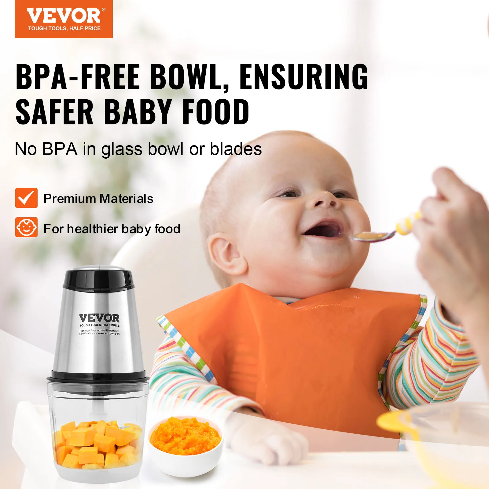 VEVOR Electric Meat Grinder with 4-Wing Stainless Steel Blades,2.5 Cup Glass Bowl, 400W Electric Food Chopper, or Baby Food,Meat 2