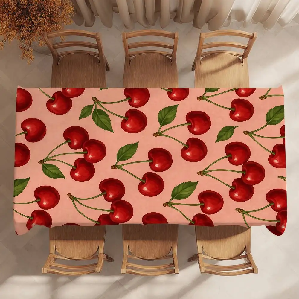 Cherry Fruit Pink Table Cloth Party Decor Dining Room Home Kitchen Patios Waterproof Stain-Proof Table Cloth 2